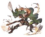  belt boots brown_eyes brown_hair cape dagger feathers fingerless_gloves full_body gloves granblue_fantasy gun hat long_hair male_focus minaba_hideo scar solo transparent_background walder weapon 