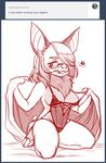  anthro ask_blog bat breasts clothing english_text female hair iriedono kneeling lingerie mammal open_mouth sketch solo text thick_thighs wings 