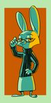  2017 amber_eyes anthro barefoot clothed clothing disney eyewear fan_character fuel_(artist) glasses half-closed_eyes hand_on_hip lagomorph looking_at_viewer mammal pose rabbit restricted_palette smile solo standing sweater turtleneck violet_hopps_(zootopia) zootopia 