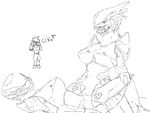  alien armor being_watched breasts camera female halo halo_(series) hi_res lesbian line_art methados plain_background sangheili sex tribadism video_games white_background 