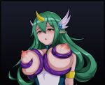  breasts choker erect_nipples green_eyes green_hair grow_minion horn large_breasts league_of_legends long_hair nipples open_mouth soraka star_guardian_soraka tentacle 