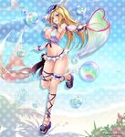  armpits background beach bikini blonde_hair blue_eyes blue_rose boat breasts bubble bubble_wand caladbolg_(phantom_of_the_kill) cross-laced_footwear detached_sleeves earrings flower frilled_bikini frills groin hair_flower hair_ornament heart heart_shape highres jewelry large_breasts legband long_hair looking_at_viewer md5_mismatch navel ocean official_art palm_tree phantom_of_the_kill resized rose sandals shoreline smile summer swimsuit tree upscaled water water_drop watercraft waterfall wet 