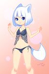  1girl animal_ears animal_tail black_bra black_panties blue_eyes bra female gradient_background looking_at_viewer panties ryuhi side-tie_panties simple_background solo tail underwear upper_body 