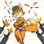  anthro bottomless breasts burger canine clothed clothing female food fox fur gun lt._fox_vixen machingun mammal ranged_weapon solo squirrel_and_hedgehog unknown_artist weapon 