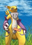  2017 absurd_res angie balls canine digimon dripping erection fluffy hi_res knot male mammal penis precum presenting presenting_penis pullmytail renamon solo 