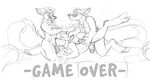  balls canine cervine deer fellatio fluffy fluffy_tail fox furfragged game_over group group_sex hand_on_butt looking_pleasured male male/male mammal monochrome oral penis sex sketch spitroast threesome 