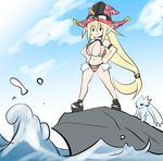  00s 1girl asahi bare_legs beach bikini blonde_hair breasts creature female hat huge_breasts lilith-soft long_hair magical_girl_lilith pointy_ears puffy_nipples sky smile standing swimsuit taimanin_(series) taimanin_asagi taimanin_asagi_battle_arena water witch_hat yellow_eyes 