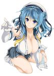  1girl asahi blue_hair breasts female hat kantai_collection large_breasts long_hair no_bra skirt smile urakaze_(kantai_collection) 