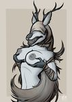  anthro antlers areola bandage bared_teeth bloodborne breasts claws eyes_covered holding_breast horn kea_(artist) lips mammal nipples sharp_teeth shoulder_tuft solo teeth vicar_amelia 