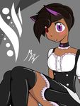  2017 animal_humanoid blush breasts brown_hair cat cat_humanoid cleavage clothed clothing deadxqueen feline female hair human humanoid lash legwear looking_at_viewer maid_uniform mammal not_furry sitting solo stockings uniform 