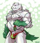  2018 abomasnow anthro anthrofied barazoku body_hair bulge chest_hair christmas christmas_lights clothed clothing digital_media_(artwork) holidays looking_at_viewer male mammal mistletoe muscular muscular_male nintendo nipples pecs pinup plant pok&eacute;mon pok&eacute;mon_(species) pok&eacute;morph pose pubes solo standing underwear video_games voviat 