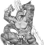  abs anthro biceps big_muscles bracelet clothing crocodile crocodilian crouching dohs grin jewelry loincloth looking_at_viewer male melee_weapon monochrome muscular pecs reptile scalie sketch smile solo sword warrior weapon 