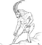  anthro caprine cloven_hooves ebonytigress hooves horn ibex long_horn looking_at_viewer male mammal nude ridged_horn solo spread_legs spreading tagme three_finges 