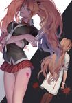  791_(meiyuewudi) blue_eyes breast_lift breasts brown_hair cleavage danganronpa danganronpa_1 danganronpa_3 enoshima_junko eyebrows_visible_through_hair facing_away large_breasts long_hair looking_at_viewer multiple_girls nail_polish necktie panties parted_lips red_nails red_skirt skirt smile spoilers twintails underwear white_neckwear white_panties yukizome_chisa 