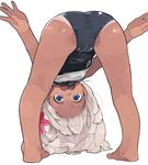  :d ass barefoot bent_over black_school_swimsuit black_swimsuit blue_eyes cameltoe commentary flower from_behind full_body hair_flower hair_ornament highres kantai_collection kneepits legs_apart long_hair looking_at_viewer looking_through_legs one-piece_swimsuit one-piece_tan open_mouth ro-500_(kantai_collection) school_swimsuit simple_background smile solo swimsuit swimsuit_under_clothes tan tanline wataro_(watawatawatapon) white_background white_hair 