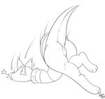  2015 3_toes absurd_res anthro anus armless ass_up butt clothed clothing digital_media_(artwork) faceplant female hi_res kingbeast line_art monochrome monster_kid paws pussy scalie simple_background solo star tears toes undertale upskirt video_games white_background wide_eyed 