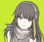  3: bandana bangs brown_eyes brown_hair closed_mouth commentary commentary_request eyebrows_visible_through_hair girls_frontline green_background green_hair long_hair looking_at_viewer m4a1_(girls_frontline) multicolored_hair portrait simple_background solo streaked_hair upper_body xiujia_yihuizi 