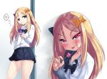  1girl abigail_williams_(fate/grand_order) black_bow black_neckwear black_skirt blonde_hair blue_eyes blush bow bowtie cellphone closed_mouth collared_shirt commentary_request contrapposto dress_shirt fate/grand_order fate_(series) forehead hair_bow half-closed_eyes hand_up highres holding holding_lollipop long_hair long_sleeves looking_at_viewer loose_bowtie miniskirt multiple_views orange_bow panties phone pleated_skirt rayno saliva saliva_trail shiny shiny_hair shirt skirt smartphone smartphone_case smile speech_bubble standing tongue tongue_out underwear very_long_hair white_panties white_shirt wide_hips wing_collar 