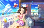  beach blush brown_eyes brown_hair dress electric_fan idolmaster idolmaster_cinderella_girls idolmaster_cinderella_girls_starlight_stage short_hair sky smile summer yanase_miyuki 