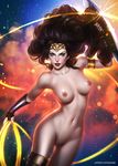  1girl areolae artist_name ayyasap black_hair blue_eyes breasts dc_comics forehead_protector gauntlets gradient_background lasso looking_at_viewer navel nipples nude parted_lips pussy solo teeth uncensored web_address wonder_woman wonder_woman_(series) 