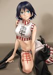  1girl bare_legs black_hair blue_eyes breasts dress female houshin_engi kilye_4421 looking_at_viewer ou_kijin short_hair smile tattoo 