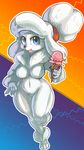  actionbastardvirginblstr anthro blue_eyes breasts canine claws clothed clothing dog female fur ice_cream_cone jacket looking_at_viewer mammal paws poodle smile solo tongue tongue_out white_fur 