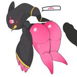  1girl absurdres ass banette bent_over blush disembodied_penis erection from_behind full_body half-closed_eyes heart kneeling knees_together_feet_apart looking_back m0n1e mega_banette mega_pokemon no_humans penis pink_sclera pokemon pokemon_(creature) pokemon_rse silhouette simple_background smile solo spoken_heart sweat teeth white_background white_eyes zipper 