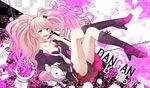  :d bear_hair_ornament black_bra black_footwear black_shirt blonde_hair blood bloody_clothes blue_eyes blush boots bow bra breasts cleavage collarbone copyright_name cross-laced_footwear danganronpa danganronpa_1 enoshima_junko eyebrows_visible_through_hair hair_ornament high_heel_boots high_heels jewelry knee_boots lace-up_boots long_hair looking_at_viewer medium_breasts miniskirt monokuma nail_polish necklace necktie open_mouth pleated_skirt red_bow red_nails red_skirt shirt skirt smile solo spoilers twintails underwear very_long_hair white_neckwear yukina_yotsuba 