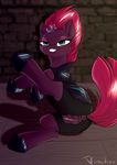  2017 absurd_res broken_horn clothed clothing dock equine female feral grin hair hi_res horn looking_at_viewer mammal my_little_pony my_little_pony_the_movie pussy smile solo tempest_shadow_(mlp) torn_clothing unicorn vincher 