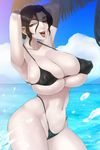  1girl beach bikini breasts bursting_breasts huge_breasts ocean okai original solo swimsuit 