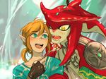  2017 anthro blush breath_of_the_wild clothed clothing digital_media_(artwork) duo fish hair humanoid hylian link male male/male mammal marine nintendo open_mouth shark sidon_(zelda) smile the_legend_of_zelda video_games zora 
