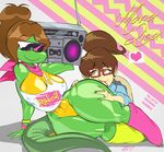  breasts brendancorris clothing legwear licking lizard mona_lisa_(tmnt) radio reptile scalie scarf shirt socks teenage_mutant_ninja_turtles tongue tongue_out 