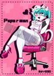  artist_request cat furry green_eyes green_hair nurse_outfit nuse_cap open_mouth paperman short_hair 