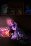  book changeling detailed_background duo equine feathered_wings feathers feral friendship_is_magic hair horn magic mammal my_little_pony pridark purple_eyes purple_feathers purple_hair smile twilight_sparkle_(mlp) winged_unicorn wings 