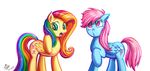  2017 alternate_hairstyle cutie_mark duo equine feathered_wings feathers female feral fluttershy_(mlp) friendship_is_magic hair jowybean mammal multicolored_hair my_little_pony pegasus rainbow_dash_(mlp) rainbow_hair simple_background white_background wings 