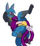  2015 anal anal_penetration anthro anus balls blush bound canine consentacles cum digital_media_(artwork) erection glans hi_res humanoid_penis kingbeast lucario male mammal markings nintendo nude open_mouth penetration penis pink_eyes pok&eacute;mon restrained simple_background socks_(marking) solo spread_legs spreading suspension tentacle_sex tentacles tongue tongue_out video_games white_background 