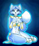  2017 3_toes 4_fingers absurd_res anthro armor aura big_breasts biped black_nose blue_eyes blue_fur blue_hair breasts canine claws clothed clothing dipstick_tail eyebrows eyeliner female fox front_view full-length_portrait fur gem hair hi_res humanoid_hands inner_ear_fluff jewelry krystal looking_at_viewer makeup mammal multicolored_fur multicolored_tail naaraskettu navel necklace nintendo portrait short_hair shoulder_guards simple_background sitting snout solo star_fox thick_thighs toes two_tone_fur vambraces video_games white_fur 