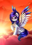  braided_hair cutie_mark day detailed_background ear_piercing eyelashes fan_character feathered_wings feathers female feral hair hooves my_little_pony outside piercing pridark purple_eyes purple_hair sitting smile solo sun white_feathers wings 