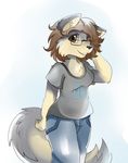  anthro breasts brown_eyes brown_hair canine clothed clothing dog female grey_nose hair mammal pridark simple_background smile solo white_background 