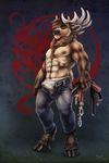 anthro bare_chest bsdm cervine chest_mane clothing damien domination elk erection hooves jeans leash looking_at_viewer male mammal mane pants sabretoothed_ermine underwear unzipped 