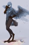  anthro avian bird blue_jay breasts corvid feathered_wings feathers female levelviolet looking_at_viewer nipples nude small_breasts solo standing wings 