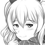  bangs beret close-up closed_mouth gloves greyscale hair_between_eyes hat kantai_collection kashima_(kantai_collection) looking_at_viewer monochrome scarf solo twintails wangphing wavy_hair 