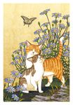  butterfly cat cat_focus closed_eyes flower insect lizard no_humans original rock signature tabby_cat takigraphic 
