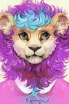  anthro feline female fur hair levelviolet lion mammal portrait simple_background smile solo watermark whiskers 