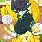  2017 absurd_res animal_crossing anthro big_butt blush butt canine clothing dialogue digital_media_(artwork) domination duo facesitting female female/female fur hair hi_res invalid_background isabelle long_hair looking_back mammal mask midna nintendo princess_zelda smile submissive sweat the_legend_of_zelda twilight_princess untrustedshopkeeper_(artist) video_games villager_(animal_crossing) 