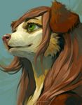  anthro canine eyelashes female fur hair levelviolet mammal simple_background smile solo watermark whiskers 