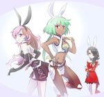  animal_ears black_hair breasts brown_hair bunny_day bunny_ears cinder_fall cleavage commentary_request emerald_sustrai fake_animal_ears green_hair iesupa medium_breasts multiple_girls navel neo_(rwby) pink_hair rwby short_hair_with_long_locks small_breasts 