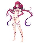  adjusting_hair aoi_nagisa_(metalder) barefoot covered_nipples flat_chest full_body gradient_hair green_eyes hand_on_hip highres knoll_(youkoso!) long_hair looking_at_viewer multicolored_hair navel official_art pasties pointy_ears purple_hair red_hair revealing_clothes simple_background smile solo very_long_hair white_background youkoso!_sukebe_elf_no_mori_e 