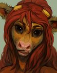  anthro bovine cattle female fur hair large_pupils levelviolet looking_at_viewer mammal sheared_horns solo tongue tongue_out 