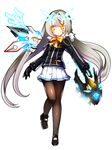  black_gloves black_hair black_sweater bow bowtie code:_battle_seraph_(elsword) elsword eve_(elsword) facial_mark floating_hair full_body gloves leg_up long_hair looking_at_viewer miniskirt moby_(elsword) pantyhose pleated_skirt remy_(elsword) shiny shiny_clothes silver_hair simple_background skirt solo sweater twintails very_long_hair white_background white_skirt willitansov2 yellow_bow yellow_eyes yellow_neckwear 